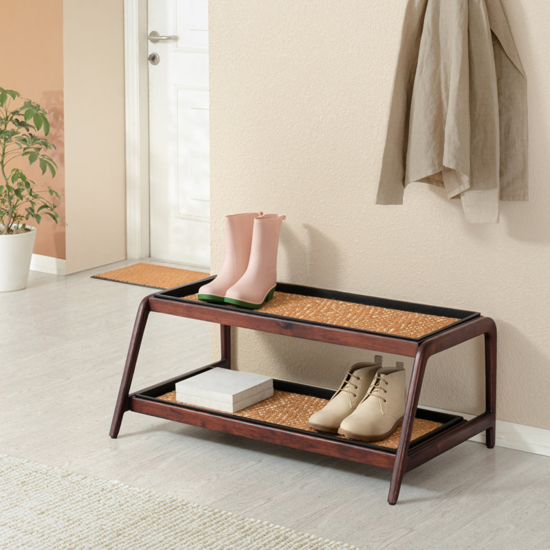 Support à bottes en bois massif de qualité supérieure avec tapis en fibre de coco naturelle - Rangement pour chaussures