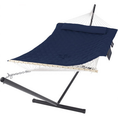 Hamac pour deux personnes avec support, hamac de jardin robuste et support, gouttes bleu marine