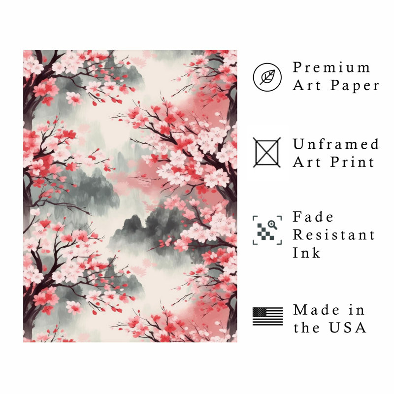 «Botanical Japanese Cherry Blossom Tree», reproduction d'art asiatique non encadrée, H 7 po x l 5 po