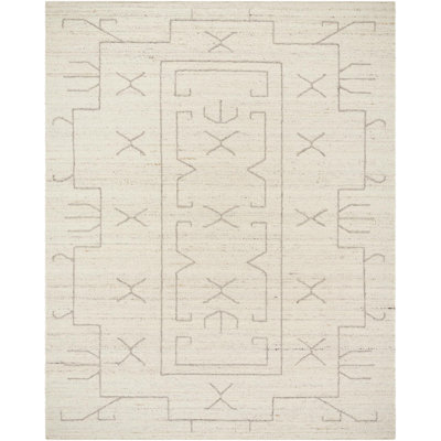 Rectangle Tobbie Geometric Hand Woven Flatweave Wool Area Rug in Pearl