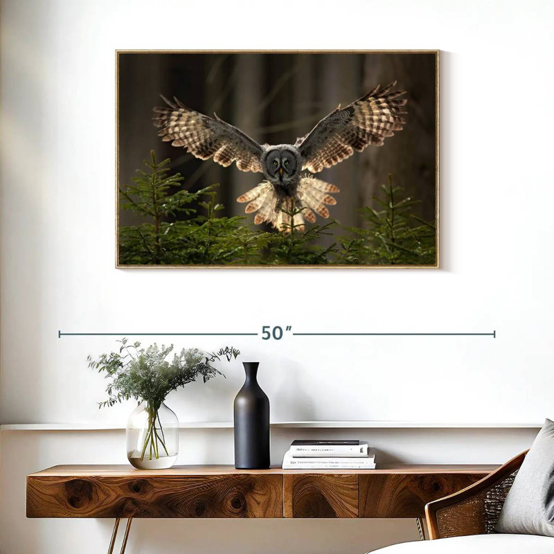 Hibou volant, Cadre flottant en bois naturel, 37 po x 25 po