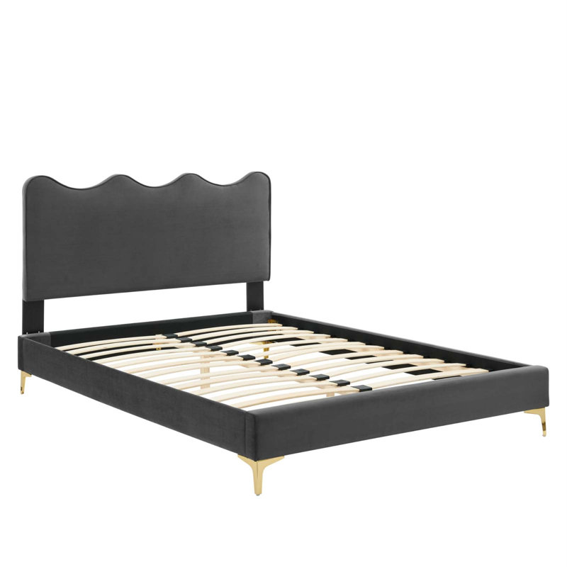 Modway Current Performance Velvet Platform Bed, Charcoal, Queen
