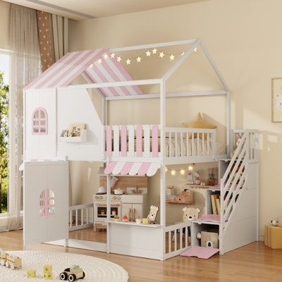 Beds With Storage, Full Over Full Wood Mdf Modern Playhouse For Home
