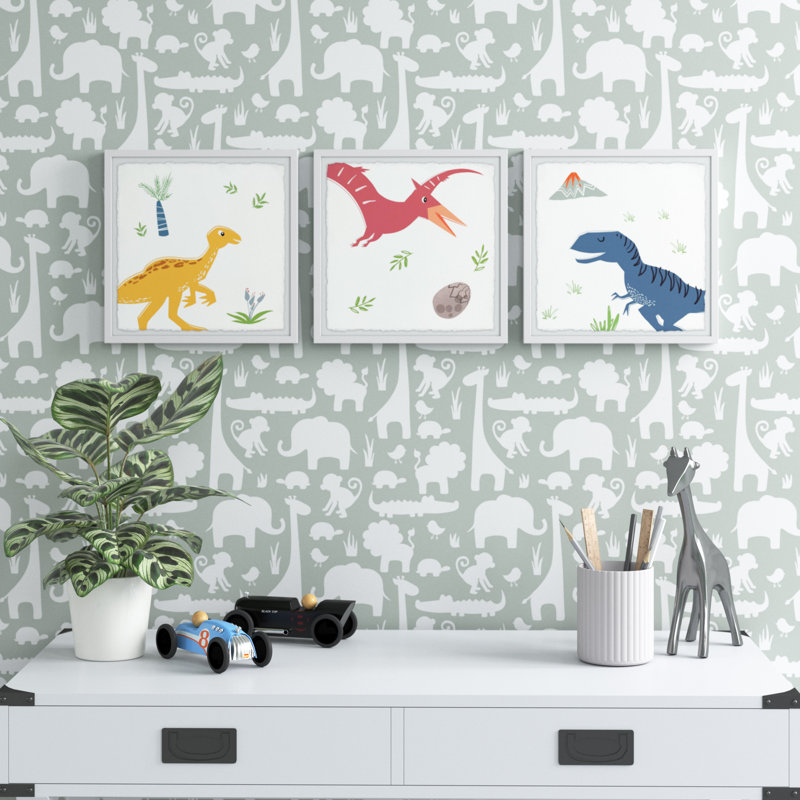 «Garza Land of the Dinosaurs Triptych», ensemble de 3 pièces, reproduction encadrée, H 12 po x l 12 po x P 1,5 po