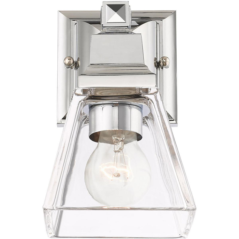 Wall Sconce: 1-Light Clear Glass Shade., Polished Chrome