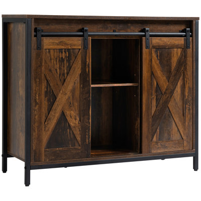 Versatile Industrial Cabinet with Sliding Doors and Adjustable Shelves for Storage
