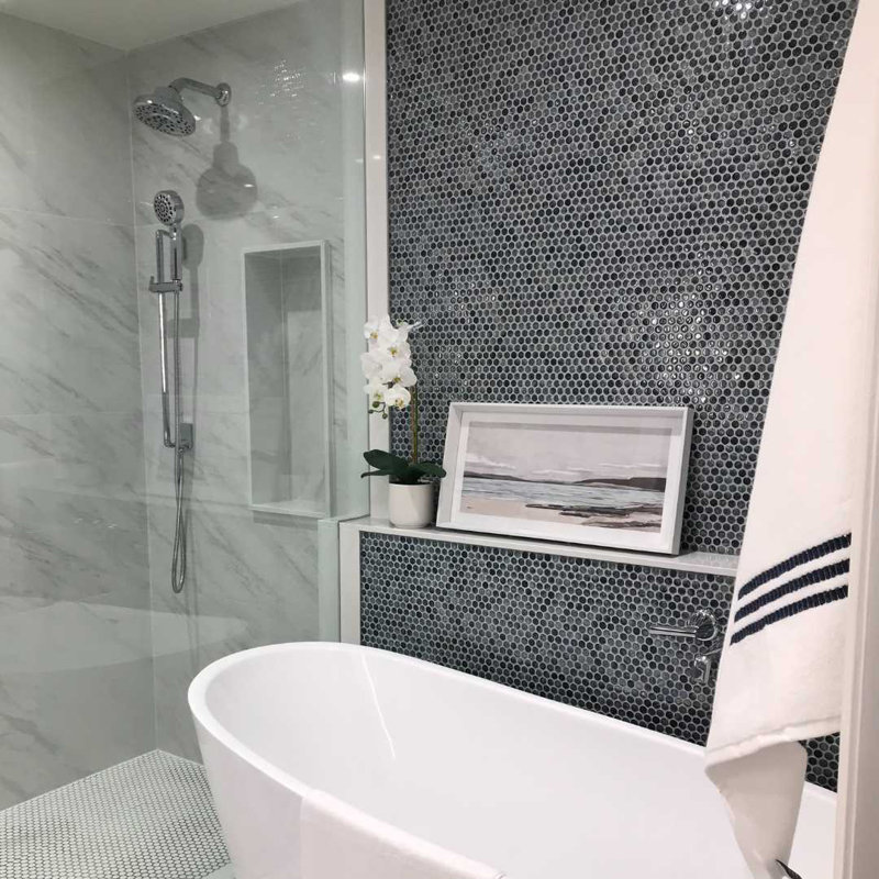 Eterna Penny 12" x 12" Recycled Penny Glass Mosaic Wall & Floor Tile, Sky