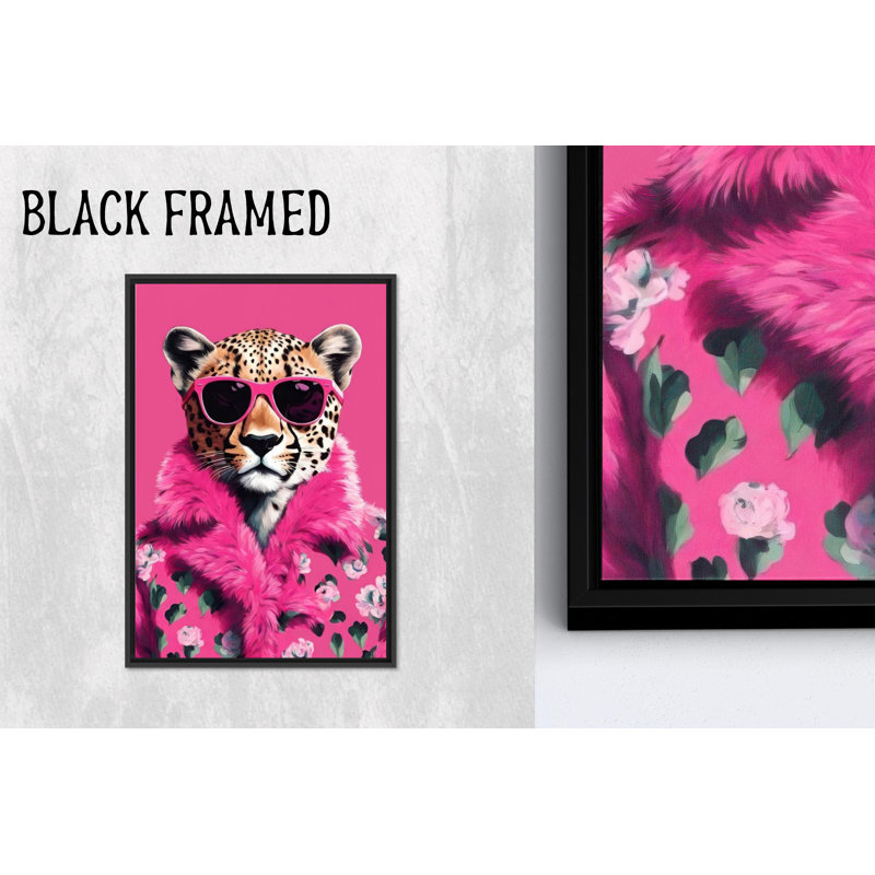 Art sur toile Leopard en fourrure rose: toile imprimée Glam Pop, toile noire encadrée 1P, H: 47,3 po x l: 35,5 po