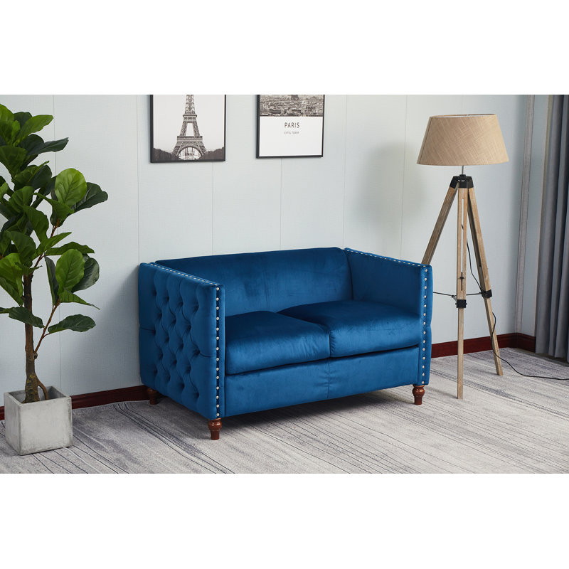 Shawn 49'' Velvet Loveseat, Blue Velvet