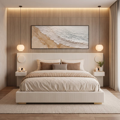 Lumin Modern Upholstered Platform Bed with LED Circle Lights and USB Charging Ports