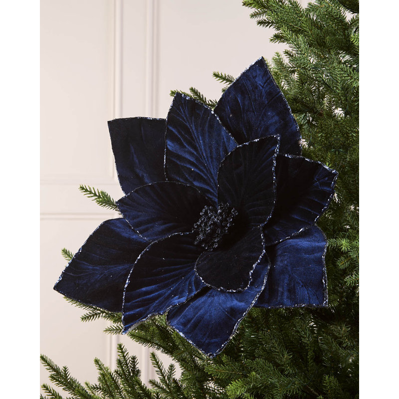 Navy Oversized Velvet Artificial Poinsettia, 56cm, Navy