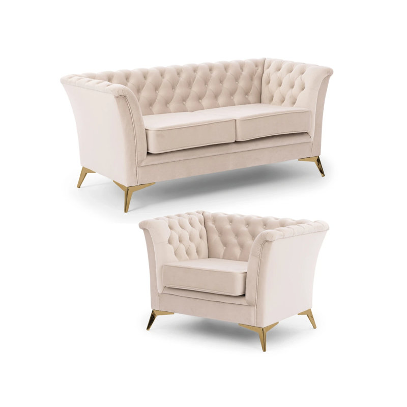 Whitby 2 - Piece Velvet Living Room Set, Gold, Beige