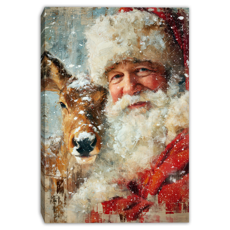 «Santa and Reindeer Winter Portrait», art mural sur toile tendue, 24" x 36"
