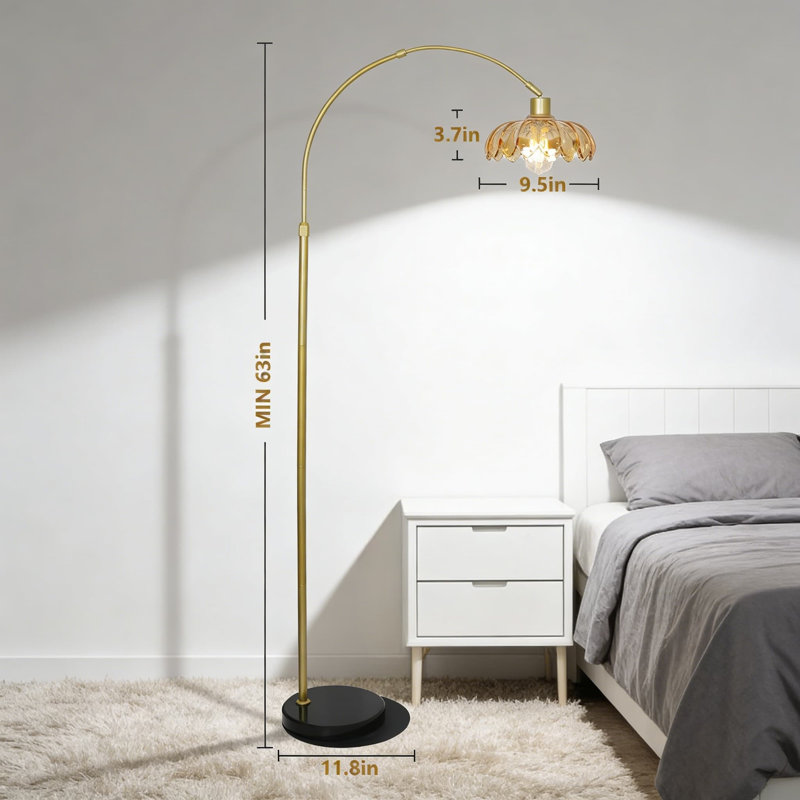 Modern Arc Floor Lamp With Remote Control, Adjustable Height, And Smart LED Bulb - Dimmable Standing Lamp For Living Room Or Bedroom With Marble Base