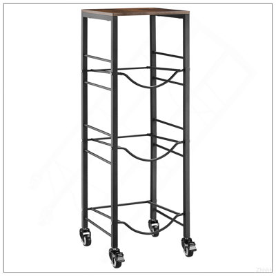 Water Jug Holder, 4 Tiers 3 and 5 Gallon Water Bottle Holder for 3 Bottles, Heavy Duty Jug Rack Organizer with Storage Shelf and Casters, for Kitchen, Office, Living Room, Black and Brown