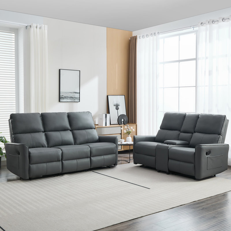 Elizjah 5 Seater Faux Leather Reclining Sofa, Grey
