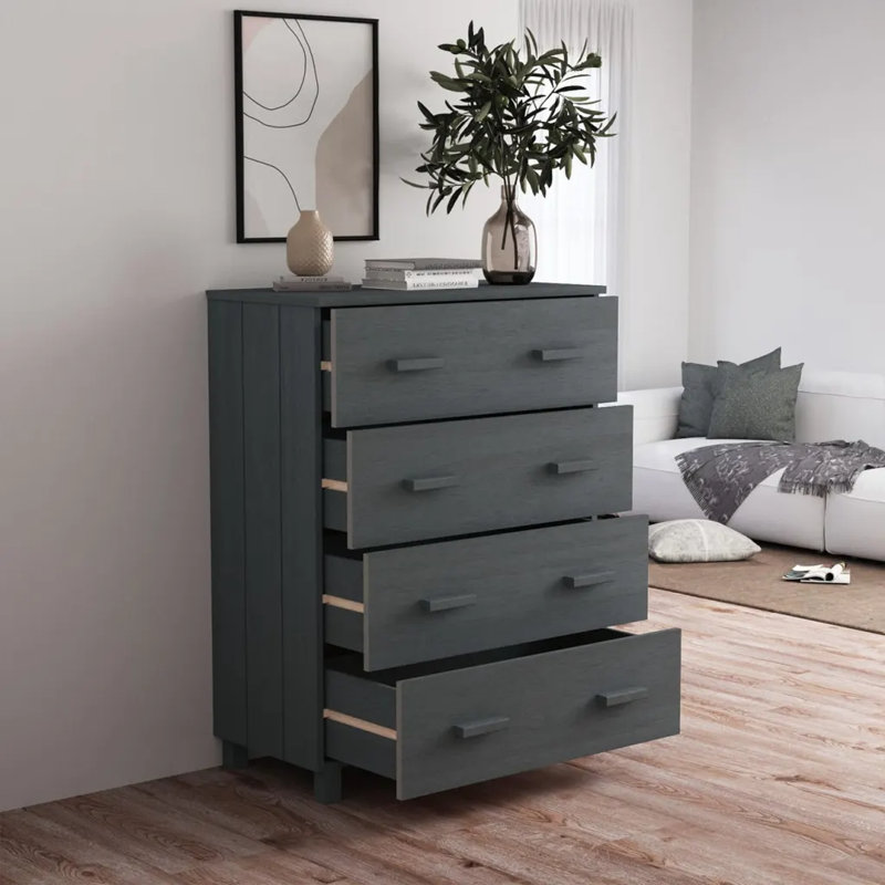 Ebern Designs Solid Pine Wood Sideboard, Dark Grey