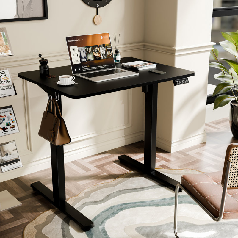 ERGOMAKER Electric Standing Desk，Height Adjustable Desk，32 x 23.6 Inches，with Splice Board，Child Lock & Memory Function，Black