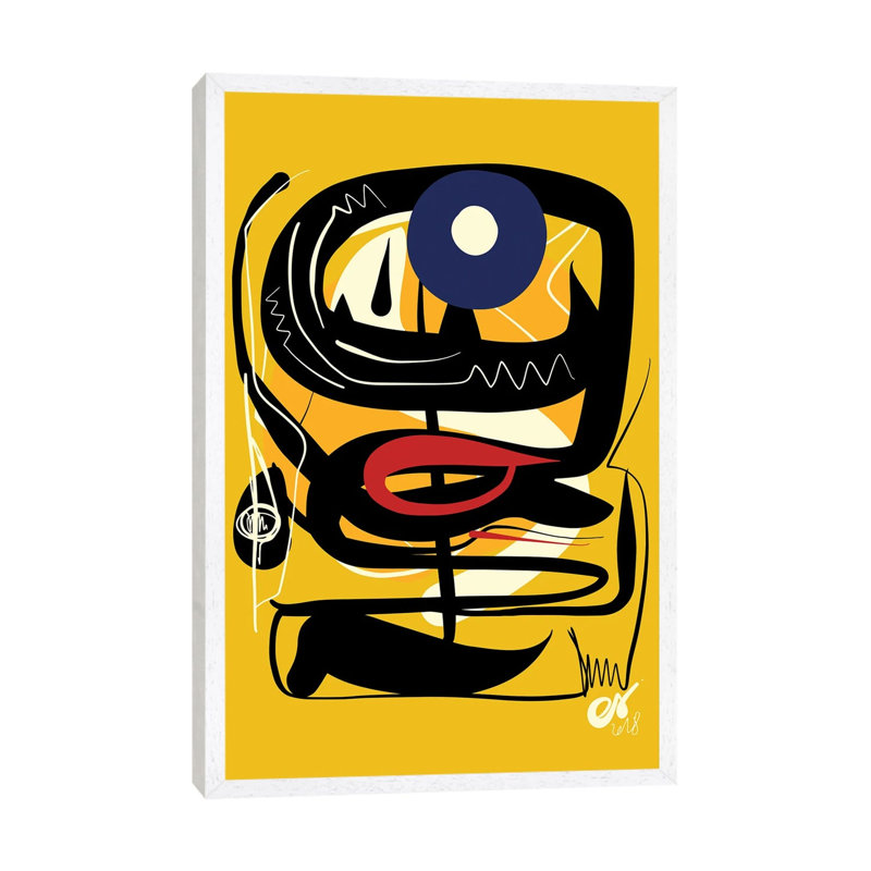 Yellow African Blue Eye by Emmanuel Signorino - Painting on Canvas, 101.6cm H x 66.04cm W x 3.81cm D, White Framed
