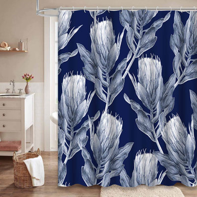 Rideau de douche bleu marine à 12 crochets