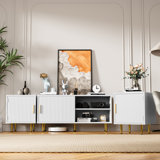 Praveer 15.7" W White French Modern TV Stand with Storage, Media Console Cabinet with Fluted Doors, Gold Accents & Adjustable Shelves, Luxury Credenza for Living Room