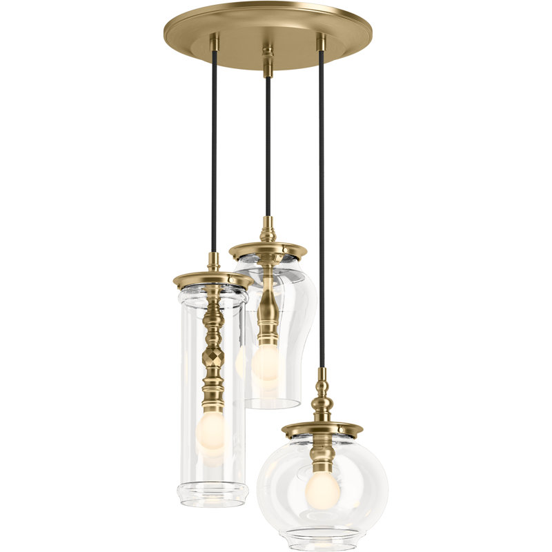 Damask 3 - Light Cluster Pendant, Moderne Brushed Gold