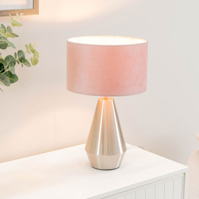 Jax Metal Dimmable Touch Table Lamp with Velvet Drum Shade with LED Bulb