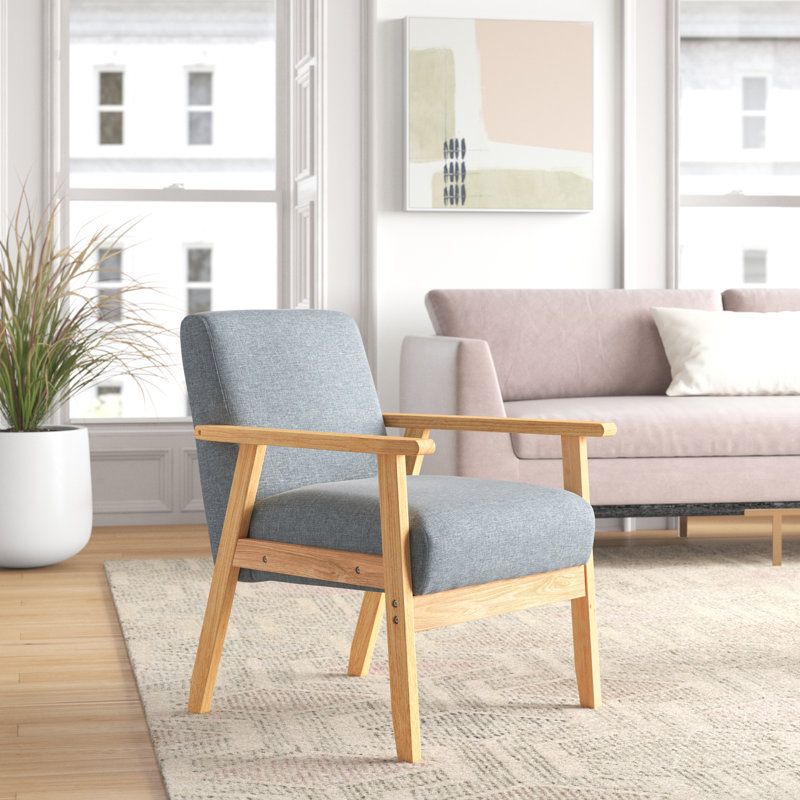 Santillo Upholstered Armchair, Beige Linen, Natural