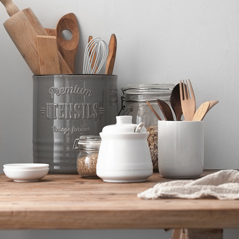  Porte-ustensiles de cuisine en céramique gris de 6,2 pouces