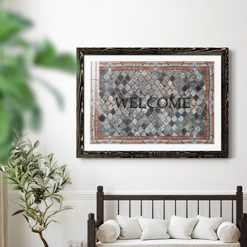 Pompeii Welcome - Art textuel avec cadre photo, H 31,5 po x l 23,5 po x P 1,5 po, Cadre noir