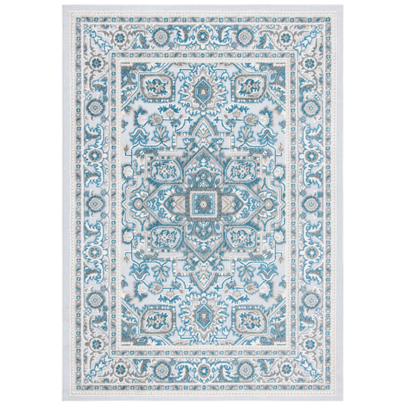 Rosso Oriental Navy/Grey Indoor / Outdoor Area Rug, Rectangle 3' x 5'
