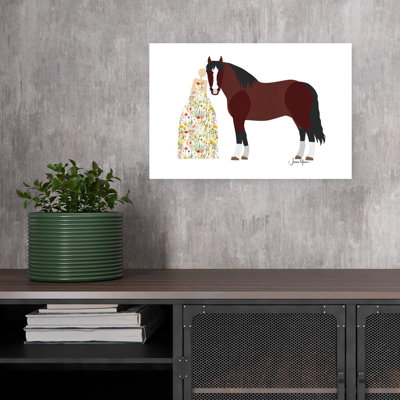 Femme et cheval, art mural minimaliste, fleur, nature