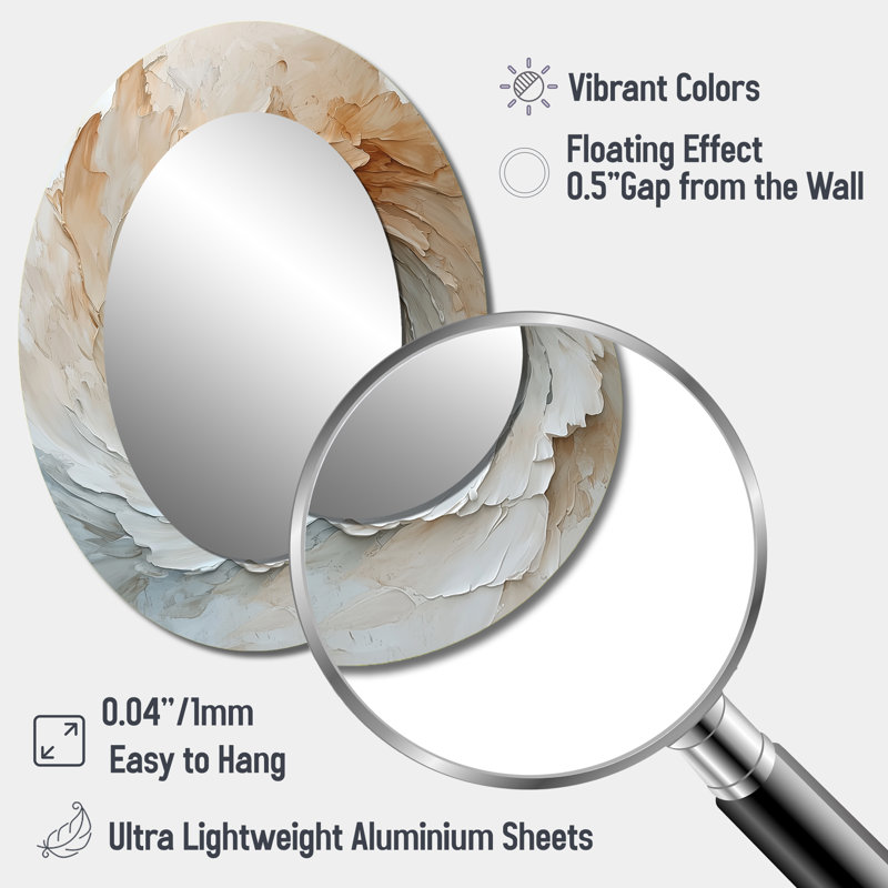 Abstract Beige Spiraling Emotions I - White Modern Oval Wall Mirror, 40" x 30"
