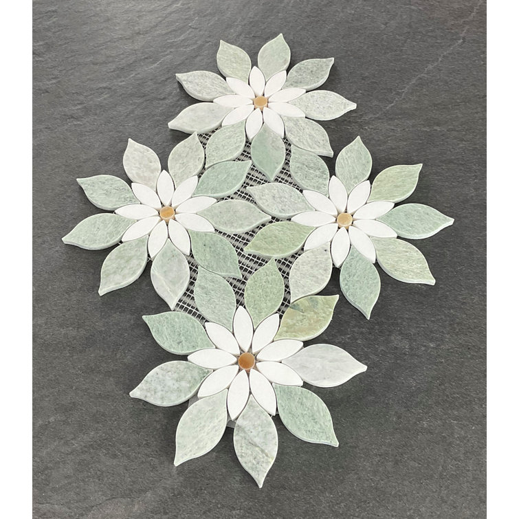 8.5" x 8.5" Flower Pattern Marble Mosaic Wall & Floor Tile