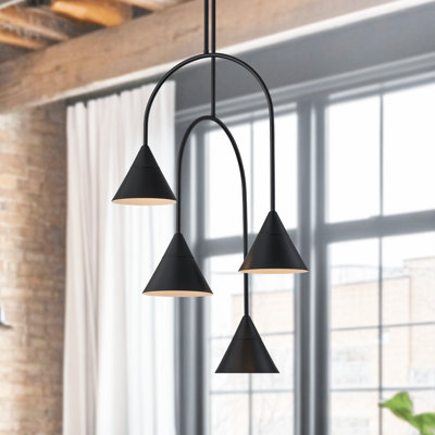 Lustre linéaire noir moderne à 4 lumières à intensité variable Spoutnik