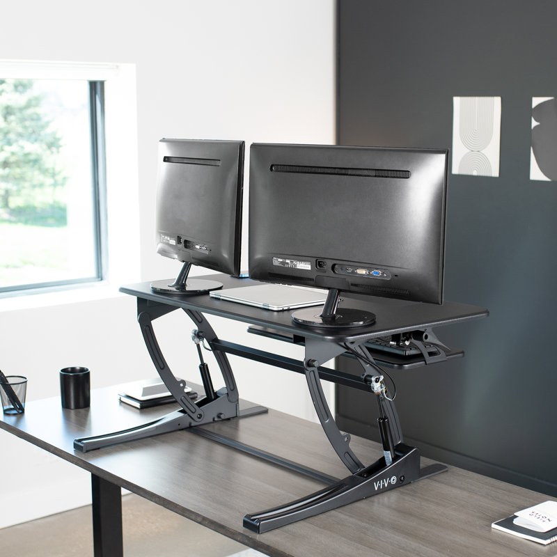 Vivo Light Wood 36" White Frame Standing Desk Converter