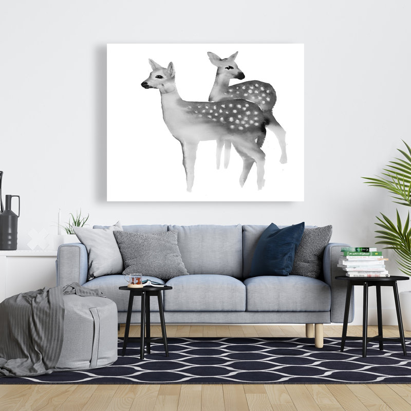 Faon, toile de cerf rustique noir et blanc Faon | Décoration intérieure