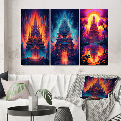 " Thai Buddhist Temple Spiritual Dreamscape I " 3 - Pieces