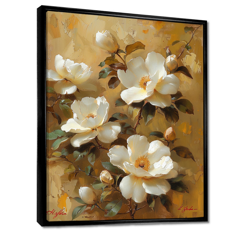 Pivoine blanche rétro - art mural pivoine, Cadre flottant noir, bois massif, H 20 po x l 12 po x P 1 po