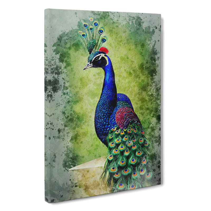 Watercolour Peacock No.1 - Wrapped Canvas Painting, 50cm H x 35cm W x 3cm D