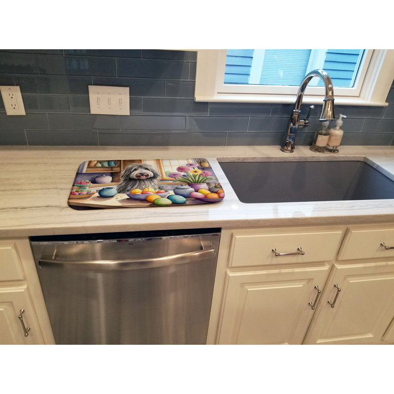Decorating Easter Bergamasco Sheepdog Dish Drying Mat