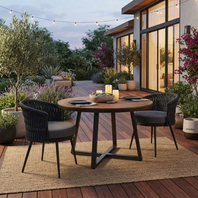 Chaises de salle à manger d'extérieur modernes avec corde et coussins résistants aux intempéries, ensemble de 2 chaises de patio ergonomiques pour terrasse et jardin