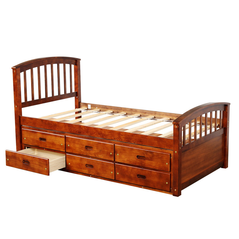 Eckart Solid Wood Slat Storage Bed, Walnut