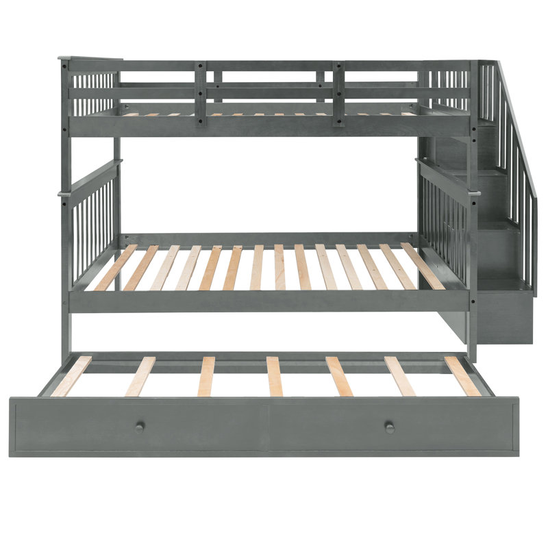 Lit superposé gris avec lit gigogne simple. Cadre. Rangement polyvalent. Idéal pour la chambre à coucher et le dortoir. Lit gigogne sans sommier gris. Bois robuste. Spacieux pour ou