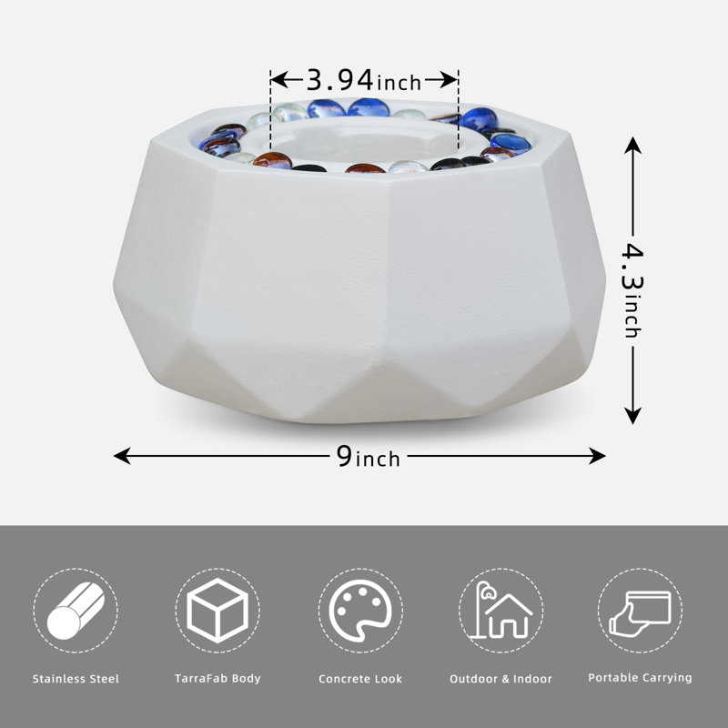 Brasero de table aspect béton avec billes de verre et couvercle en acier inoxydable