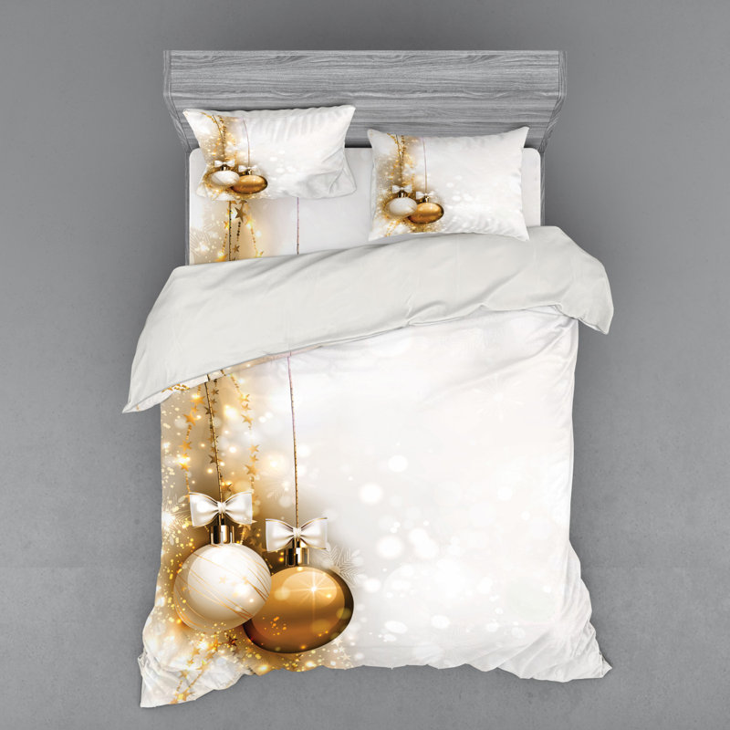 Ensemble de housse de couette moderne et contemporaine en microfibre blanc / beige