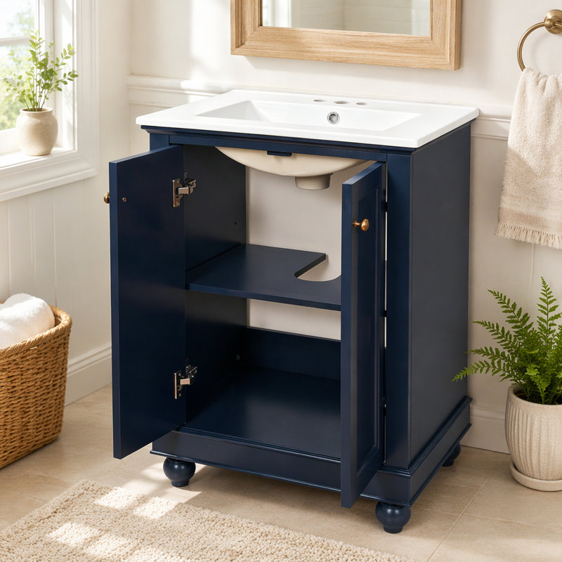 Meuble-lavabo moderne de 24 po de conception simple et élégante avec rangement à fermeture douce, Blue