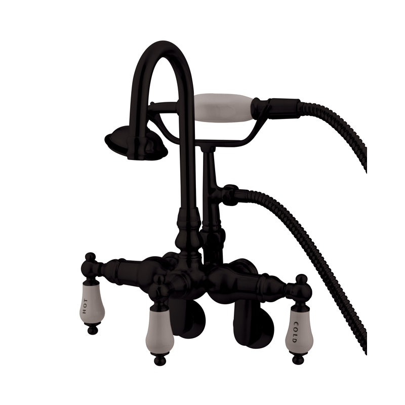 Hot Springs Triple Handle Wall Mounted Clawfoot Tub Faucet with Handshower, Oil Rubbed Bronze