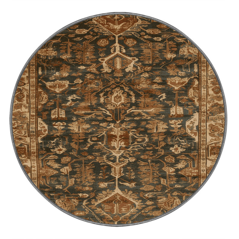 Tapis brun turc lavable à la machine, Rond 3 pi