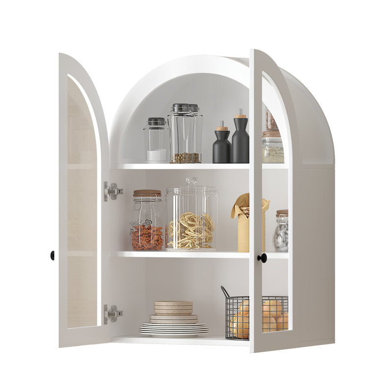 Armoire murale cintrée avec portes vitrées, Blanc